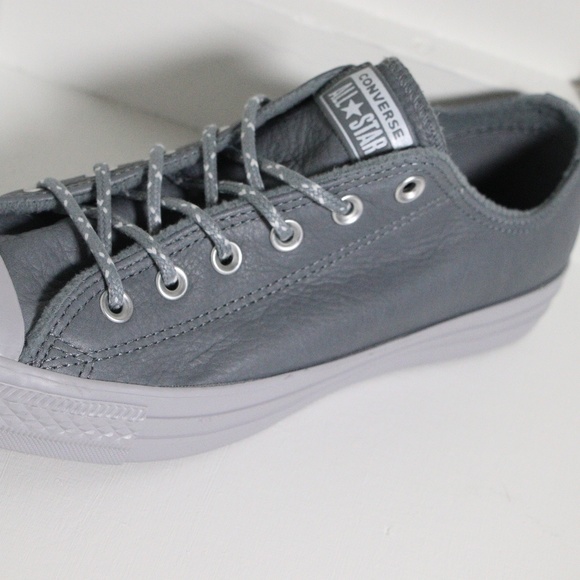 Gray Leather Converse All Star Low Top - Picture 4 of 7